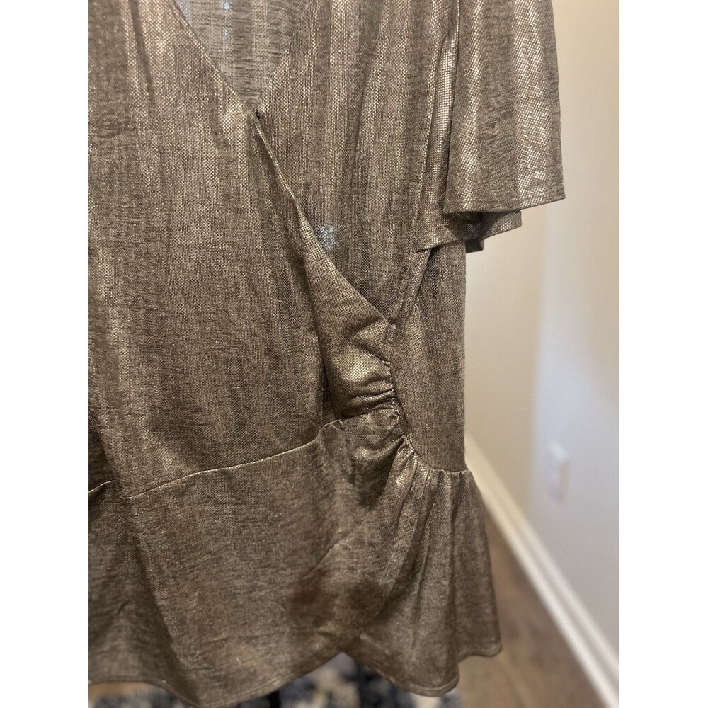 Skies Are Blue Metallic Silver Blouse- 3X - Picture 3 of 16